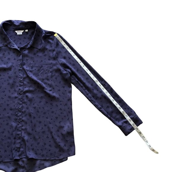 Reitmans Blouse Button Down Office Casual Roll-Up Sleeves Floral Purple Large - Picture 11 of 14